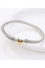 Γυναικείο Άκαμπτο Βραχιόλι Μανσέτα (Bangle) με Στριφτό Design & Δίχρωμη Καρδιά - Meet Me at the Sunset - Image 3